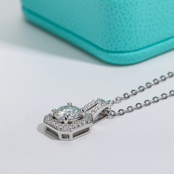 Certified 2ct. t.w. Moissanite Diamond Square Halo Pendant Necklace NEW - Picture 3 of 15